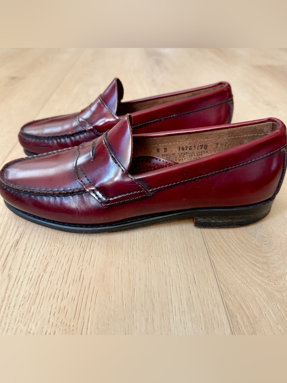 Vintage G.H. Bass & Co. Mens Burgundy Leather Penny Loafers Size 8